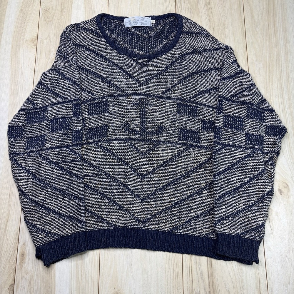 Gaeltarra Irish Linen Collection Anchor Knit Marine Sweater Mens Large (40) Navy